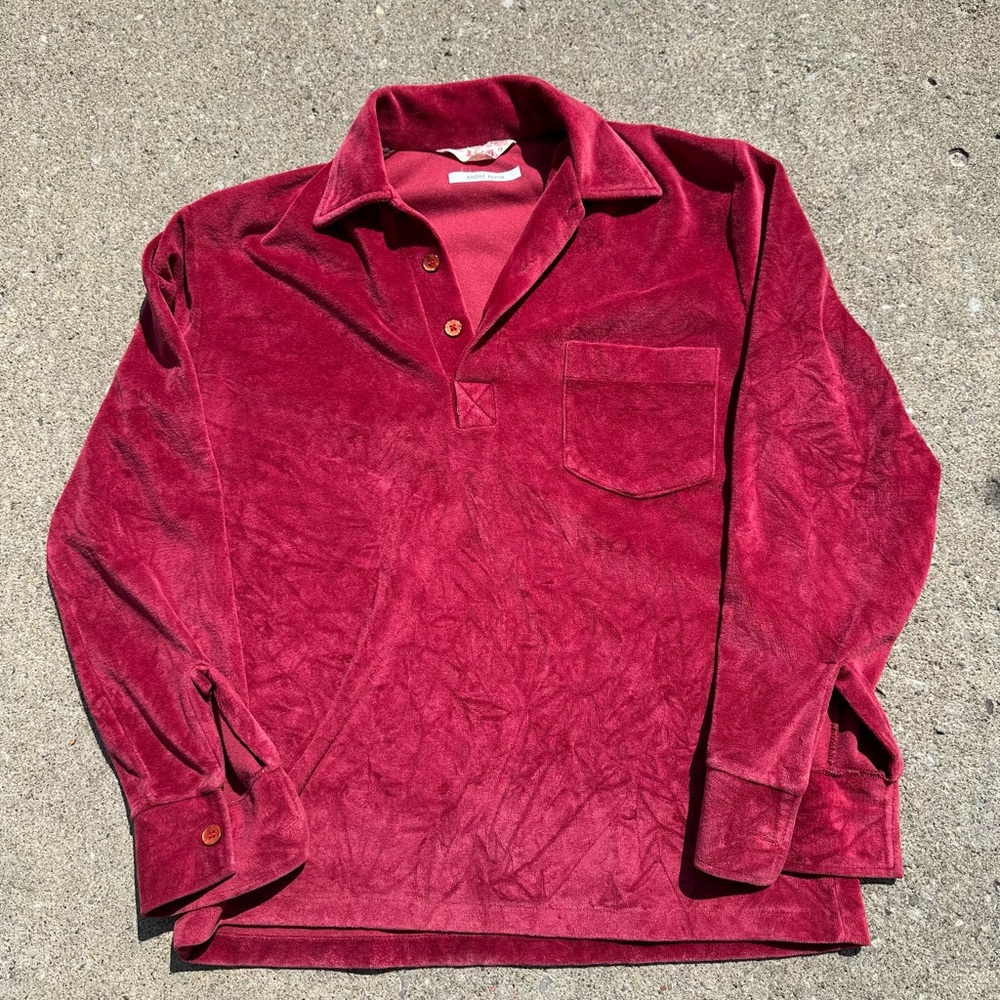 Vintage 70s/80s Red/Burgundy Polo Velour Quarter Button Pullover size M